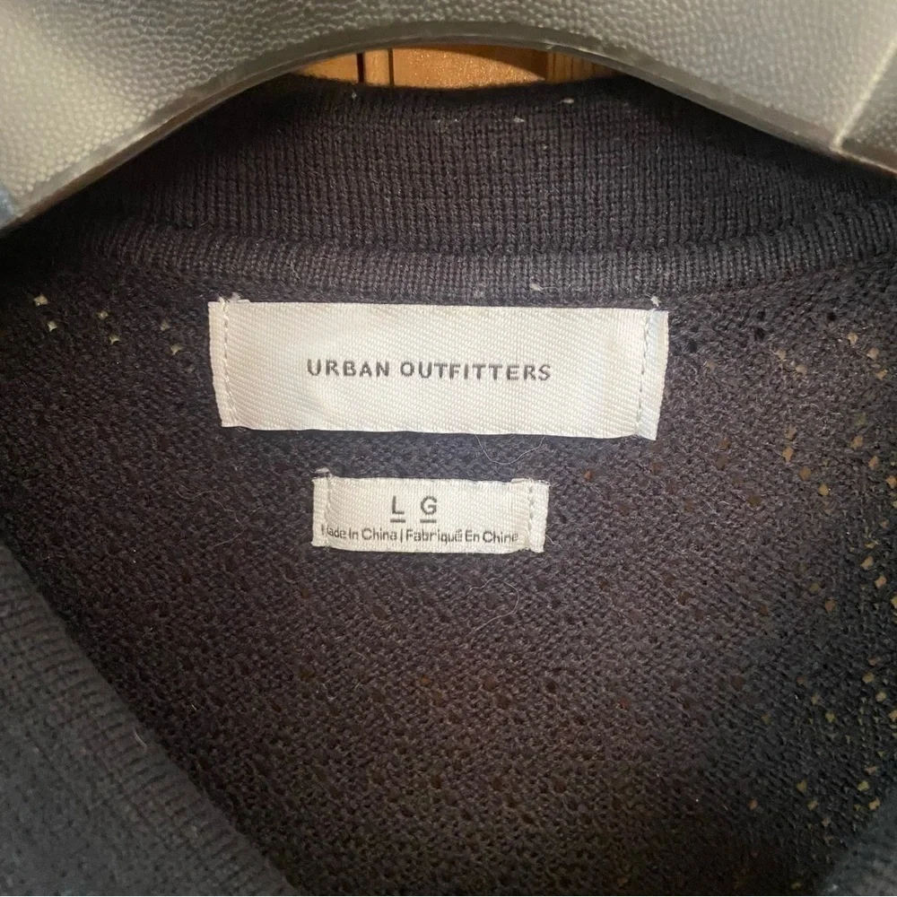 Urban Outfitters Men’s Button-Down Polo Sweater Size L Black Grey Cream Cotton